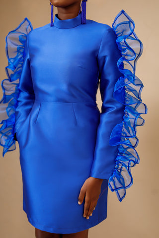 Jane Mikado Structured Long Sleeve Dress Blue