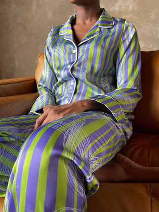 Satin Print Pajama Set Purple